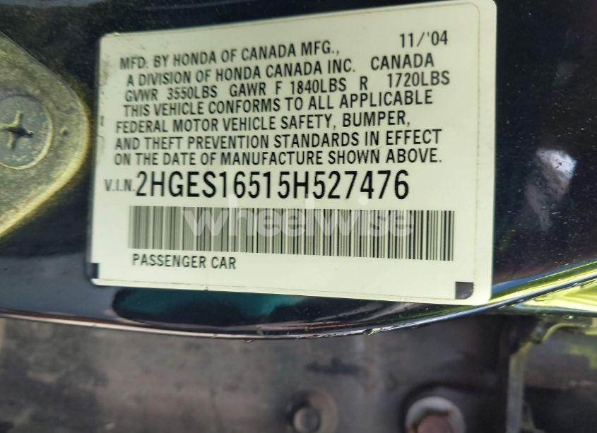 Photo 9 of 2005 Honda Civic LX (VIN 2HGES16515H527476)