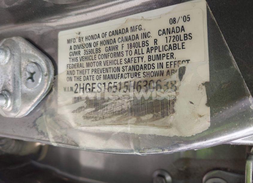 Photo 9 of 2005 Honda Civic LX (VIN 2HGES16515H630638)