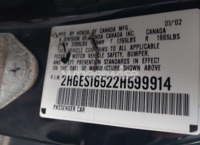 Photo 9 of 2002 Honda Civic LX (VIN 2HGES16522H599914)