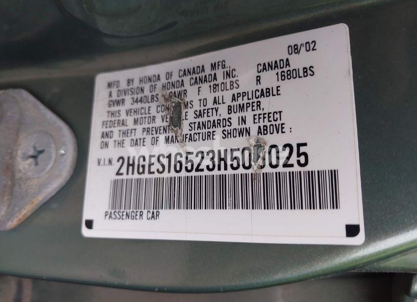 Photo 9 of 2003 Honda Civic LX (VIN 2HGES16523H500025)