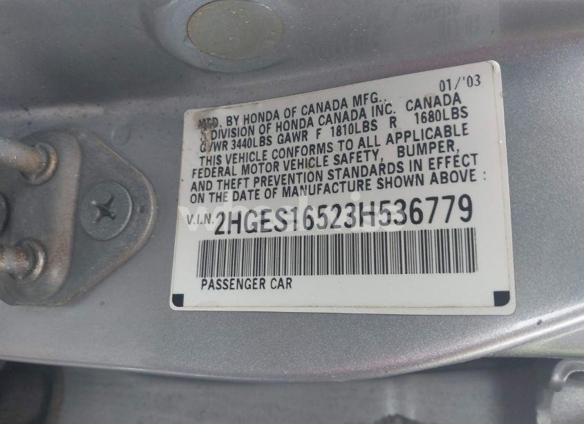 Photo 9 of 2003 Honda Civic LX (VIN 2HGES16523H536779)