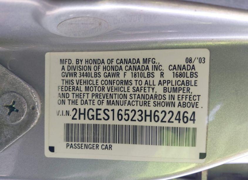Photo 9 of 2003 Honda Civic LX (VIN 2HGES16523H622464)