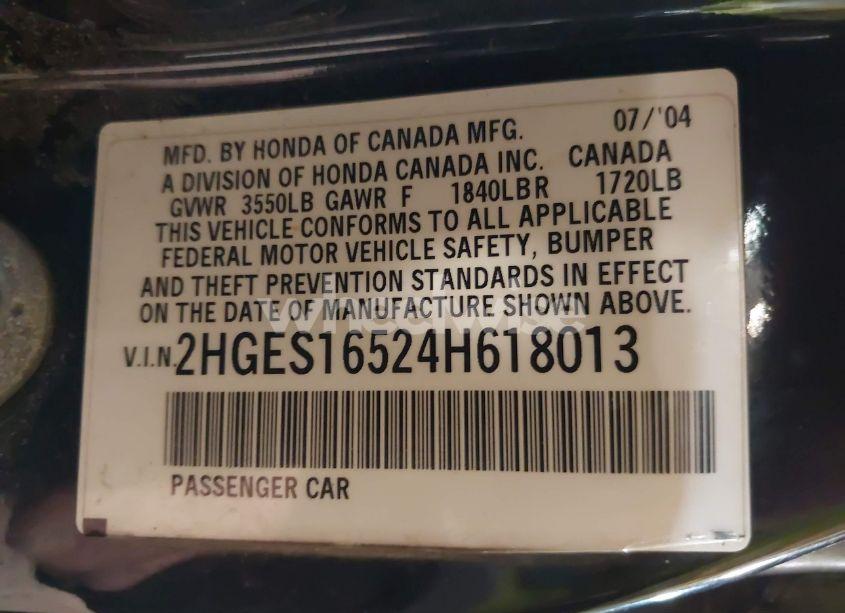 Photo 9 of 2004 Honda Civic LX (VIN 2HGES16524H618013)