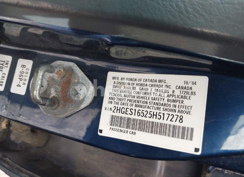 Photo 9 of 2005 Honda Civic LX (VIN 2HGES16525H517278)