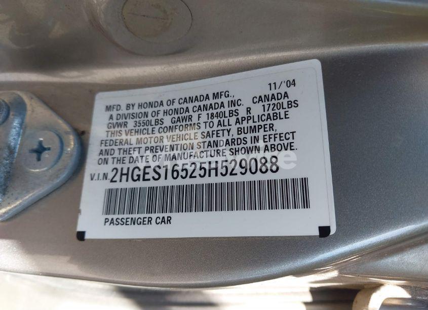 Photo 9 of 2005 Honda Civic LX (VIN 2HGES16525H529088)