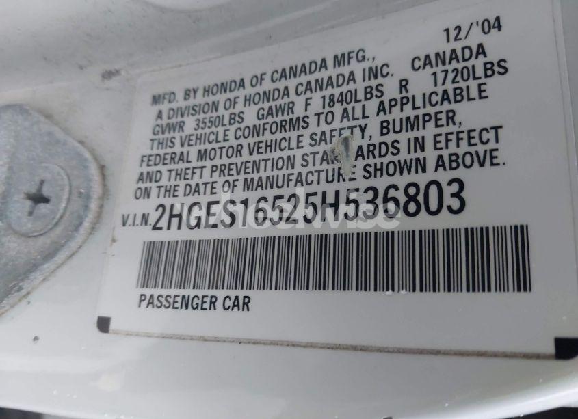 Photo 9 of 2005 Honda Civic LX (VIN 2HGES16525H536803)