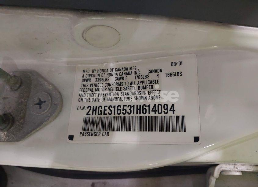 Photo 9 of 2001 Honda Civic LX (VIN 2HGES16531H614094)