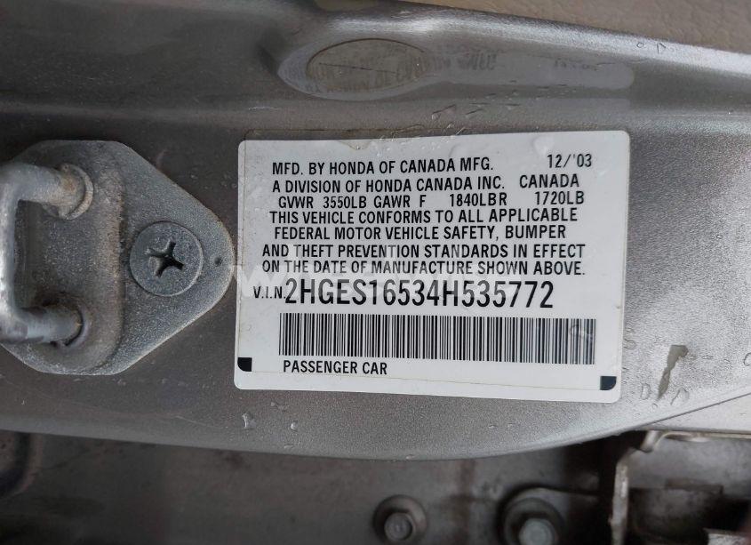 Photo 9 of 2004 Honda Civic LX (VIN 2HGES16534H535772)