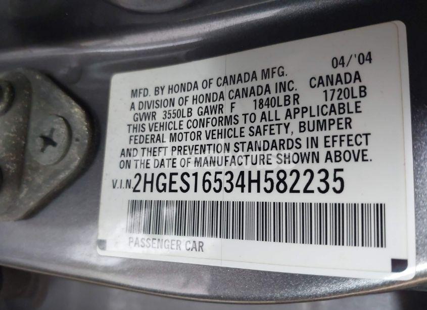 Photo 9 of 2004 Honda Civic LX (VIN 2HGES16534H582235)