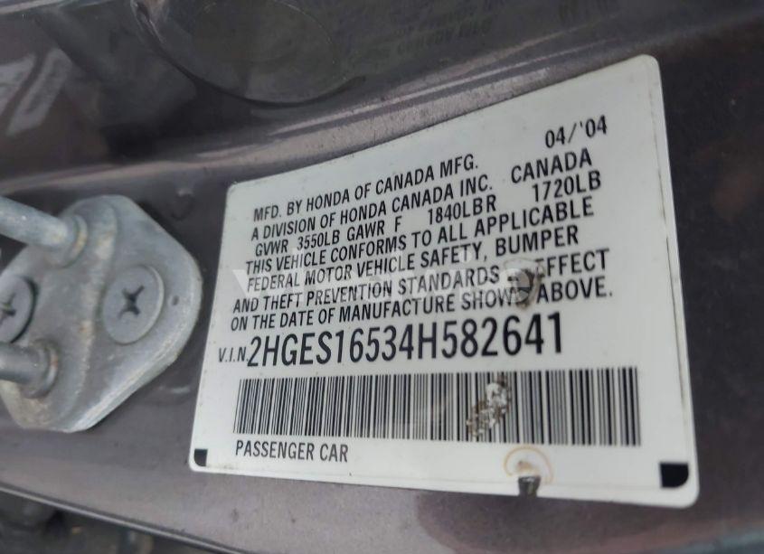 Photo 9 of 2004 Honda Civic LX (VIN 2HGES16534H582641)
