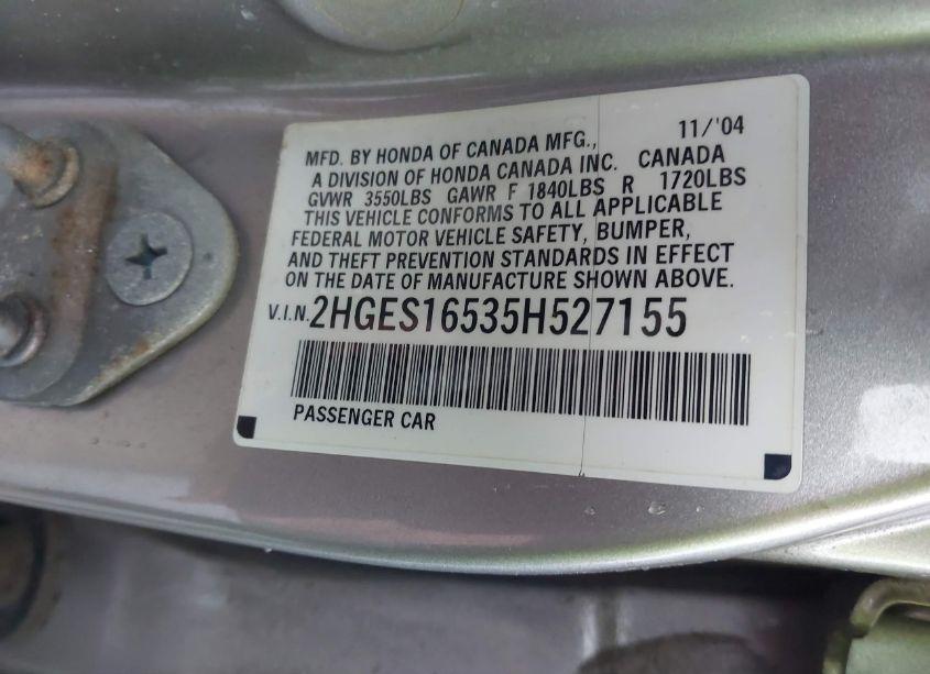 Photo 9 of 2005 Honda Civic LX (VIN 2HGES16535H527155)