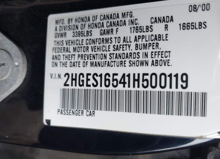 Photo 9 of 2001 Honda Civic LX (VIN 2HGES16541H500119)
