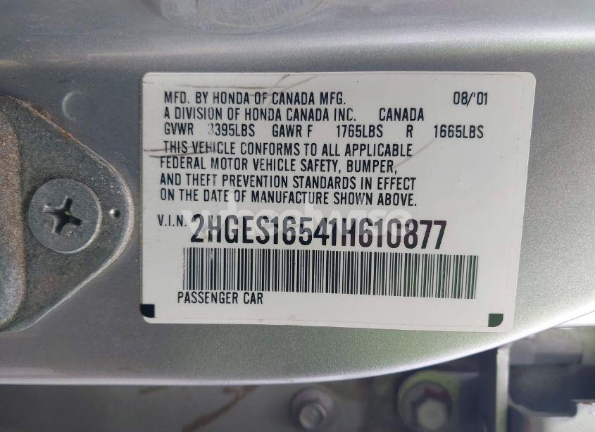 Photo 9 of 2001 Honda Civic LX (VIN 2HGES16541H610877)