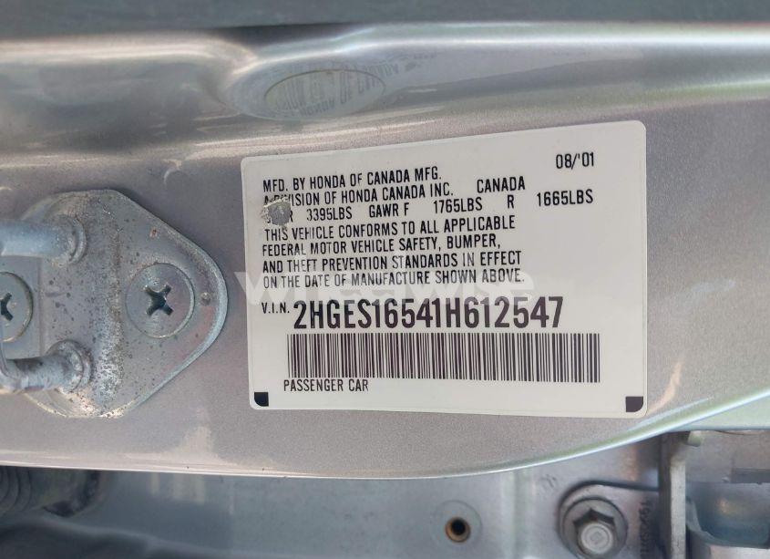Photo 9 of 2001 Honda Civic LX (VIN 2HGES16541H612547)