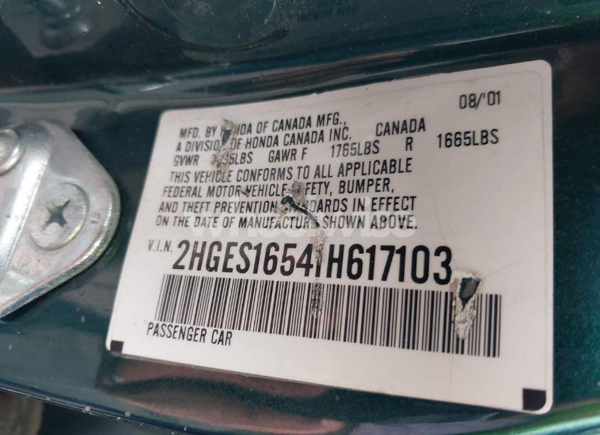 Photo 9 of 2001 Honda Civic LX (VIN 2HGES16541H617103)