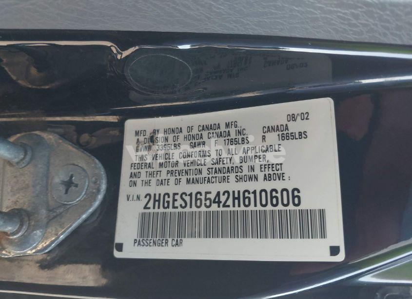 Photo 9 of 2002 Honda Civic LX (VIN 2HGES16542H610606)