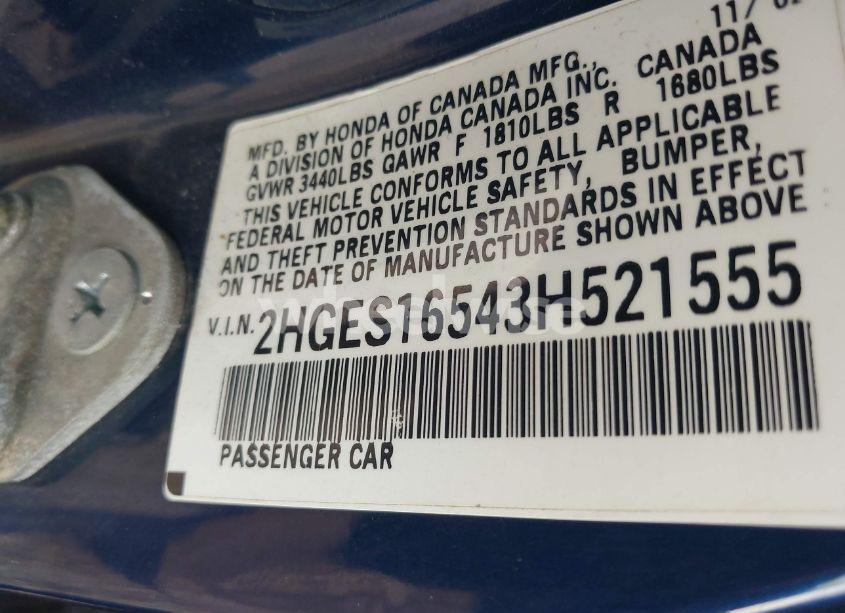 Photo 9 of 2003 Honda Civic LX (VIN 2HGES16543H521555)