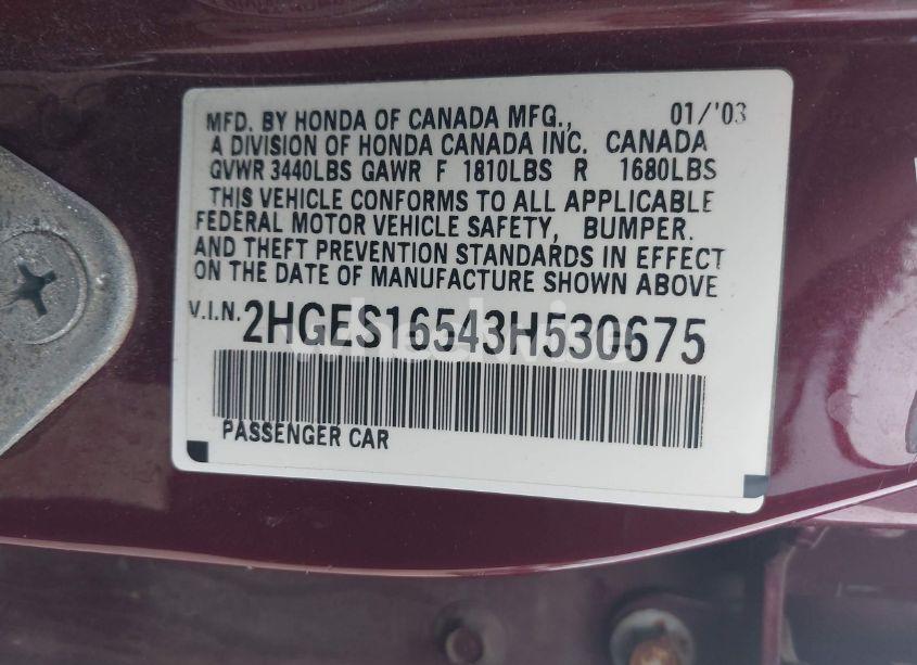 Photo 9 of 2003 Honda Civic LX (VIN 2HGES16543H530675)