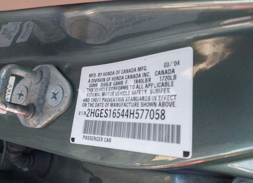 Photo 9 of 2004 Honda Civic LX (VIN 2HGES16544H577058)