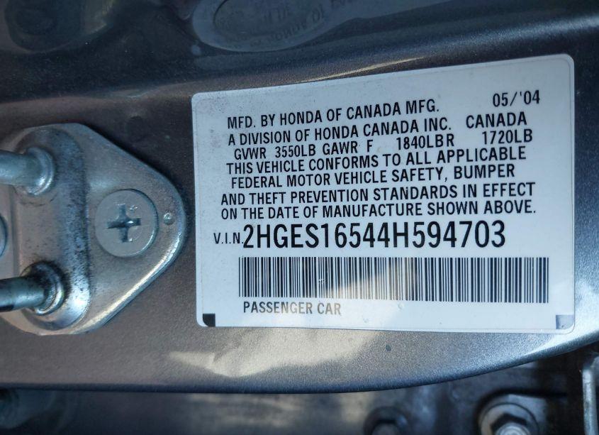 Photo 9 of 2004 Honda Civic LX (VIN 2HGES16544H594703)