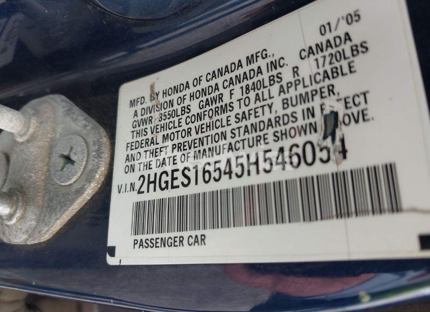 Photo 9 of 2005 Honda Civic LX (VIN 2HGES16545H546054)