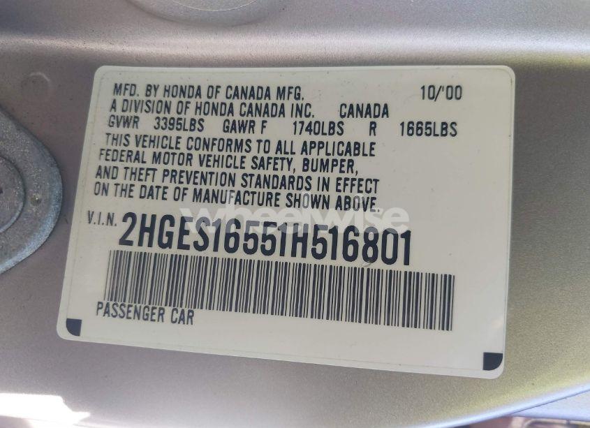 Photo 9 of 2001 Honda Civic LX (VIN 2HGES16551H516801)