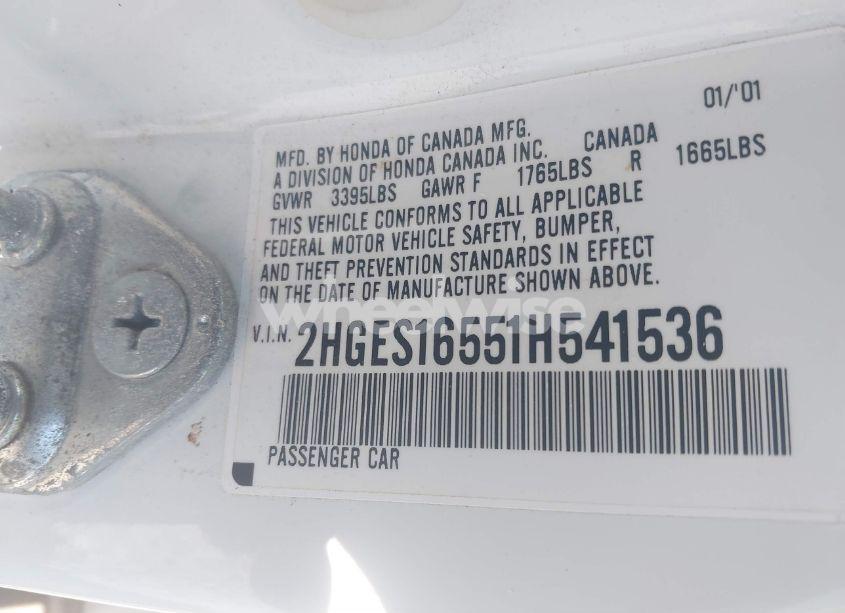 Photo 9 of 2001 Honda Civic LX (VIN 2HGES16551H541536)