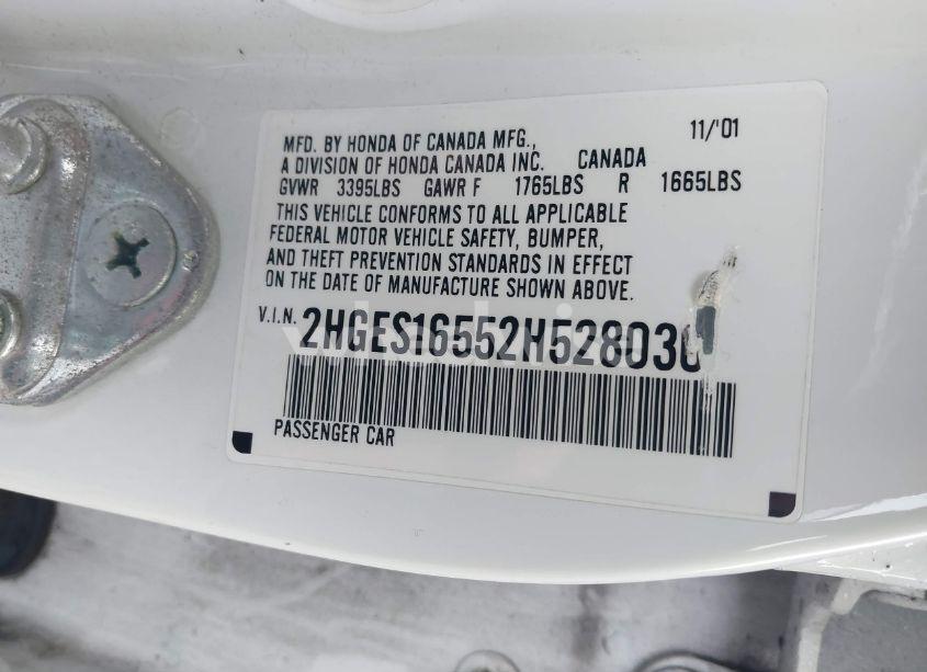 Photo 9 of 2002 Honda Civic LX (VIN 2HGES16552H528030)