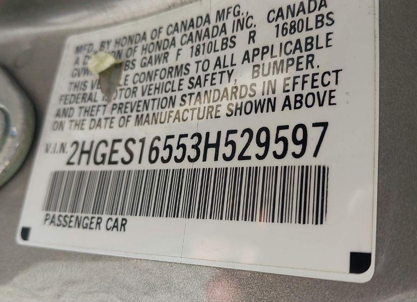 Photo 9 of 2003 Honda Civic LX (VIN 2HGES16553H529597)