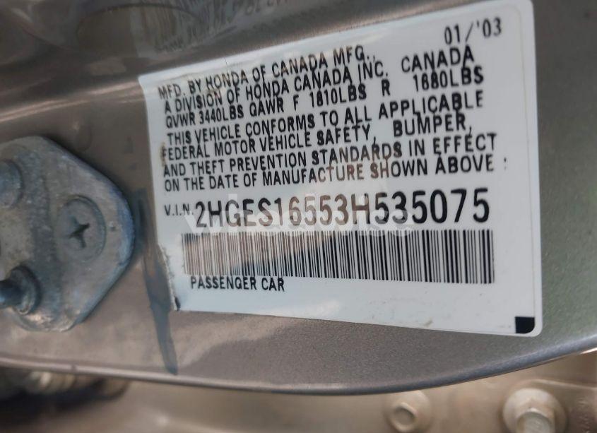 Photo 9 of 2003 Honda Civic LX (VIN 2HGES16553H535075)