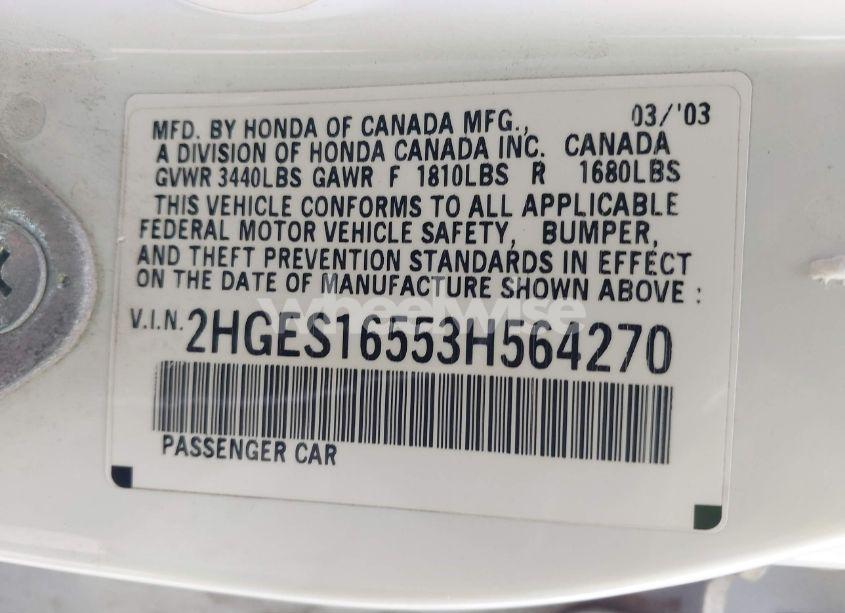 Photo 9 of 2003 Honda Civic LX (VIN 2HGES16553H564270)