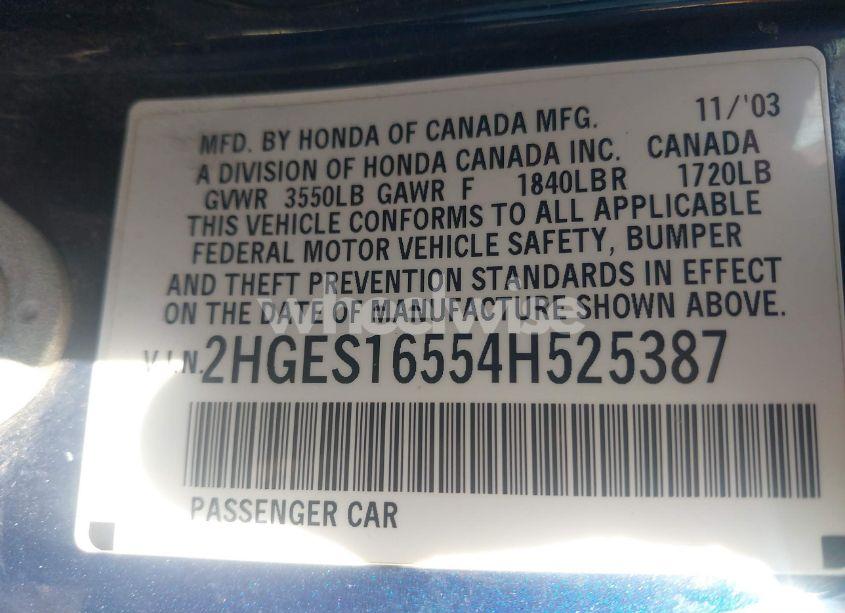 Photo 9 of 2004 Honda Civic LX (VIN 2HGES16554H525387)