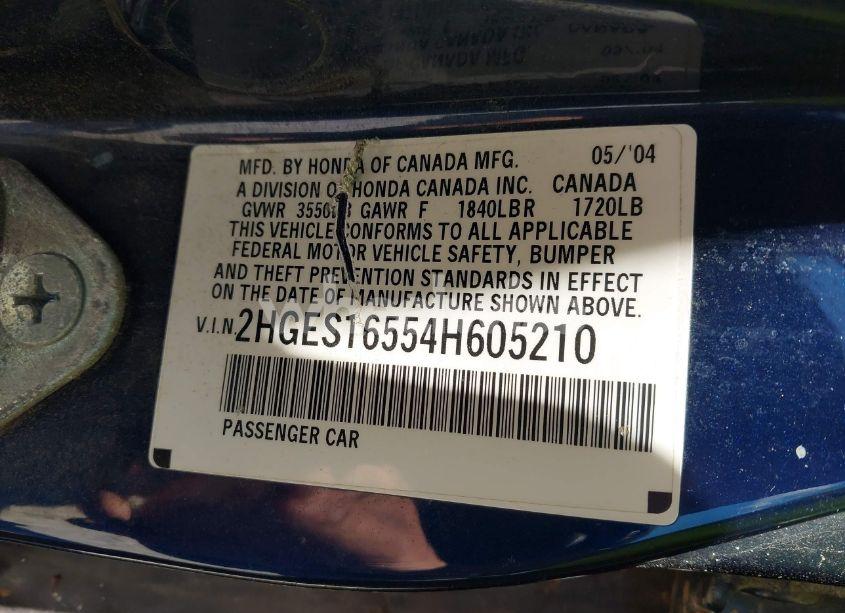 Photo 9 of 2004 Honda Civic LX (VIN 2HGES16554H605210)