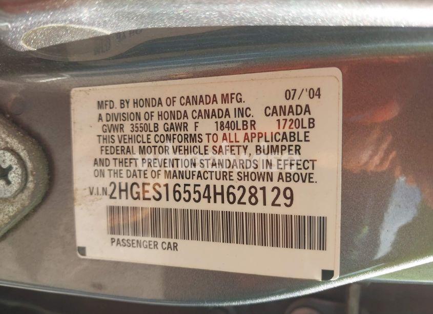 Photo 9 of 2004 Honda Civic LX (VIN 2HGES16554H628129)