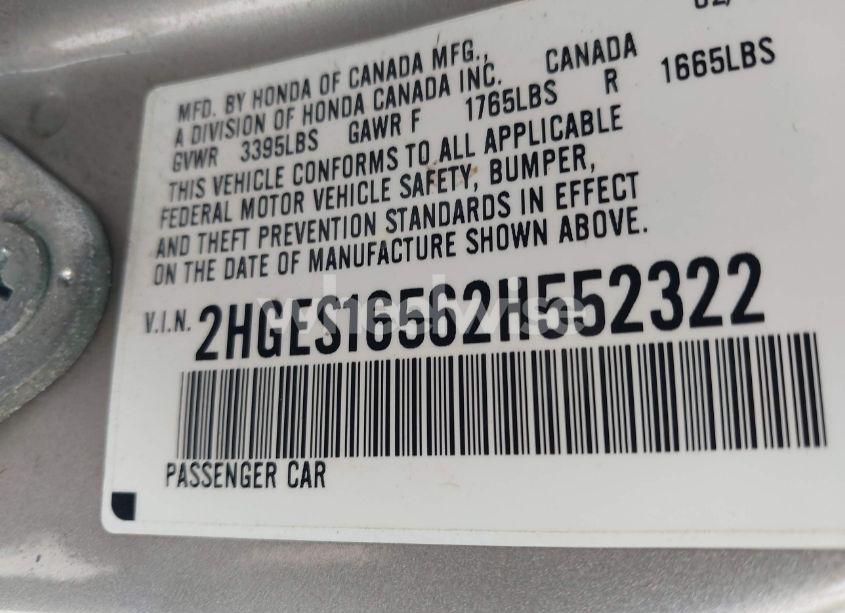 Photo 9 of 2002 Honda Civic LX (VIN 2HGES16562H552322)