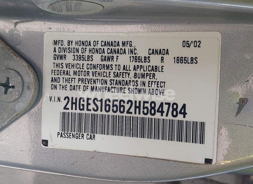 Photo 9 of 2002 Honda Civic LX (VIN 2HGES16562H584784)