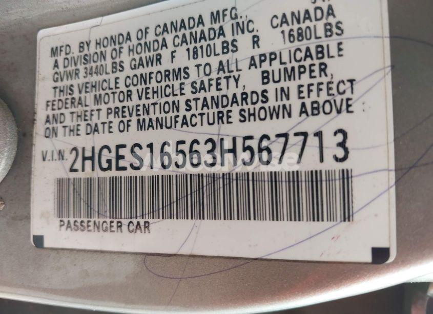 Photo 9 of 2003 Honda Civic LX (VIN 2HGES16563H567713)