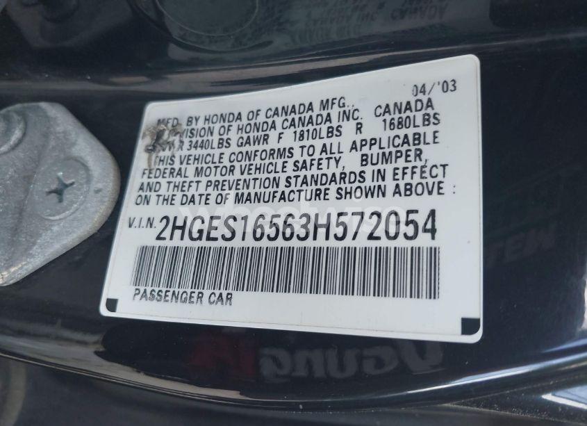 Photo 9 of 2003 Honda Civic LX (VIN 2HGES16563H572054)