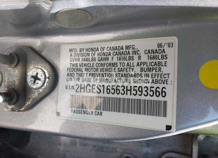 Photo 9 of 2003 Honda Civic LX (VIN 2HGES16563H593566)