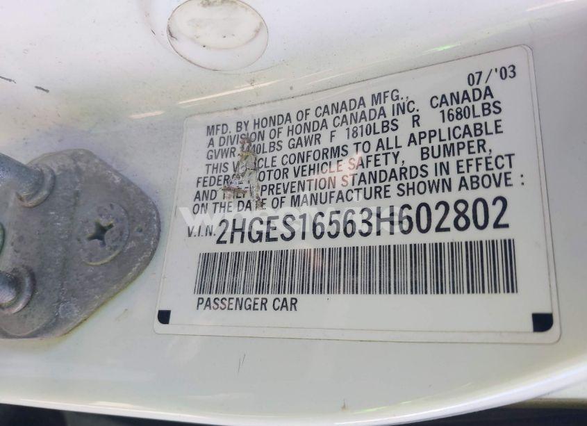 Photo 9 of 2003 Honda Civic LX (VIN 2HGES16563H602802)