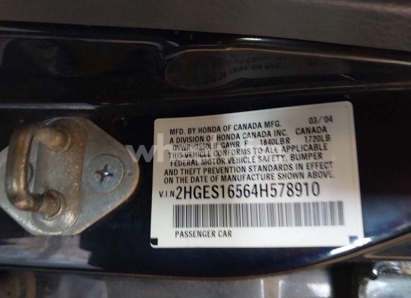 Photo 9 of 2004 Honda Civic LX (VIN 2HGES16564H578910)