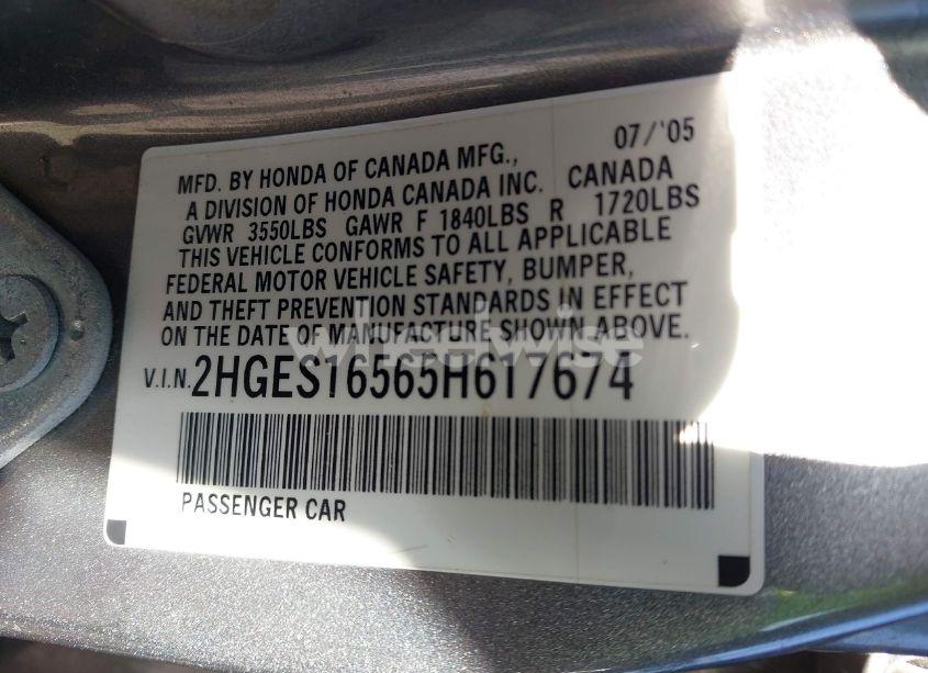 Photo 9 of 2005 Honda Civic LX (VIN 2HGES16565H617674)