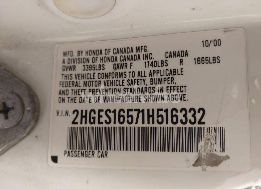 Photo 9 of 2001 Honda Civic LX (VIN 2HGES16571H516332)