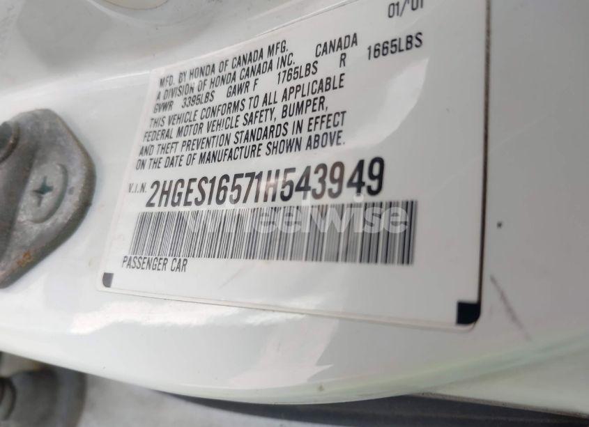 Photo 9 of 2001 Honda Civic LX (VIN 2HGES16571H543949)