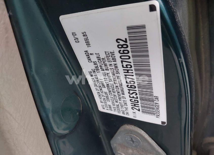 Photo 9 of 2001 Honda Civic LX (VIN 2HGES16571H570682)