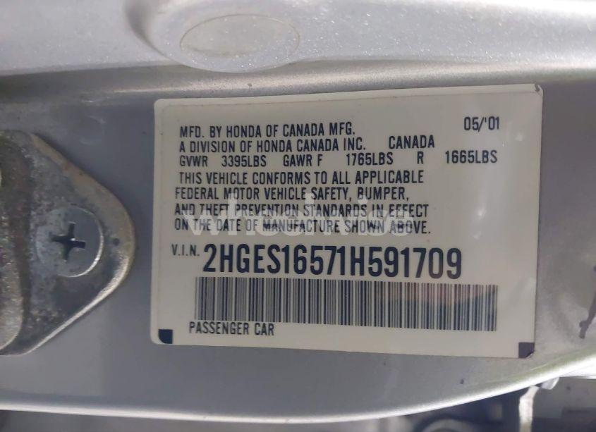 Photo 9 of 2001 Honda Civic LX (VIN 2HGES16571H591709)