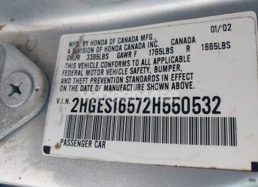 Photo 9 of 2002 Honda Civic LX (VIN 2HGES16572H550532)