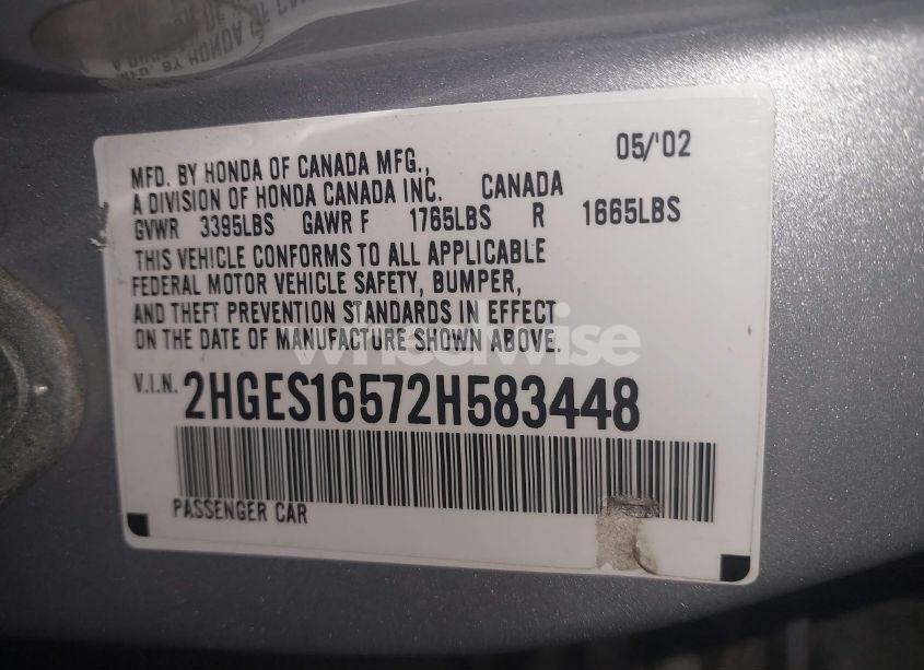 Photo 9 of 2002 Honda Civic LX (VIN 2HGES16572H583448)