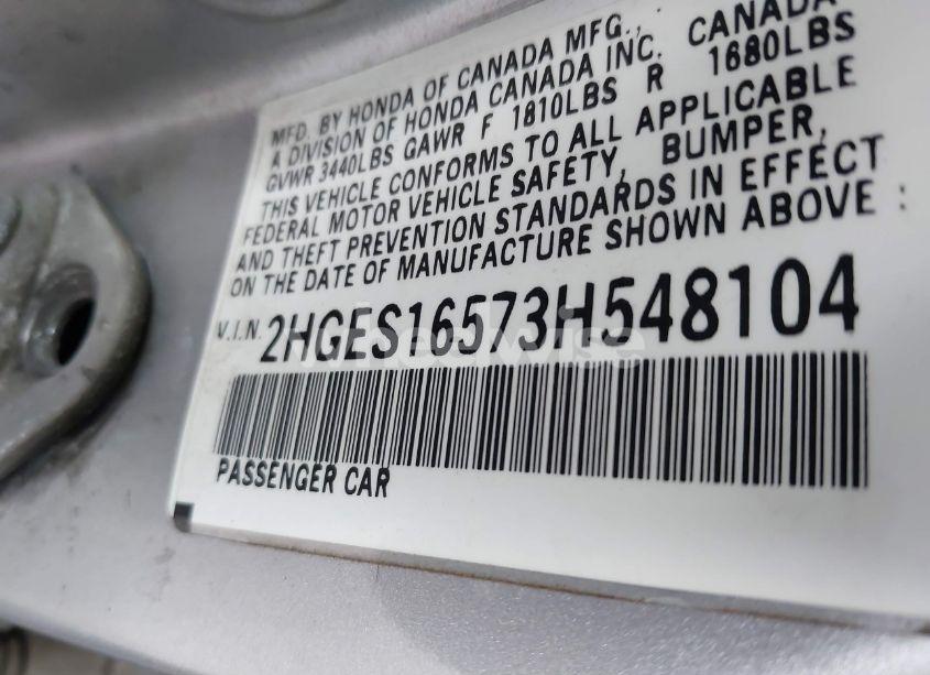 Photo 9 of 2003 Honda Civic LX (VIN 2HGES16573H548104)