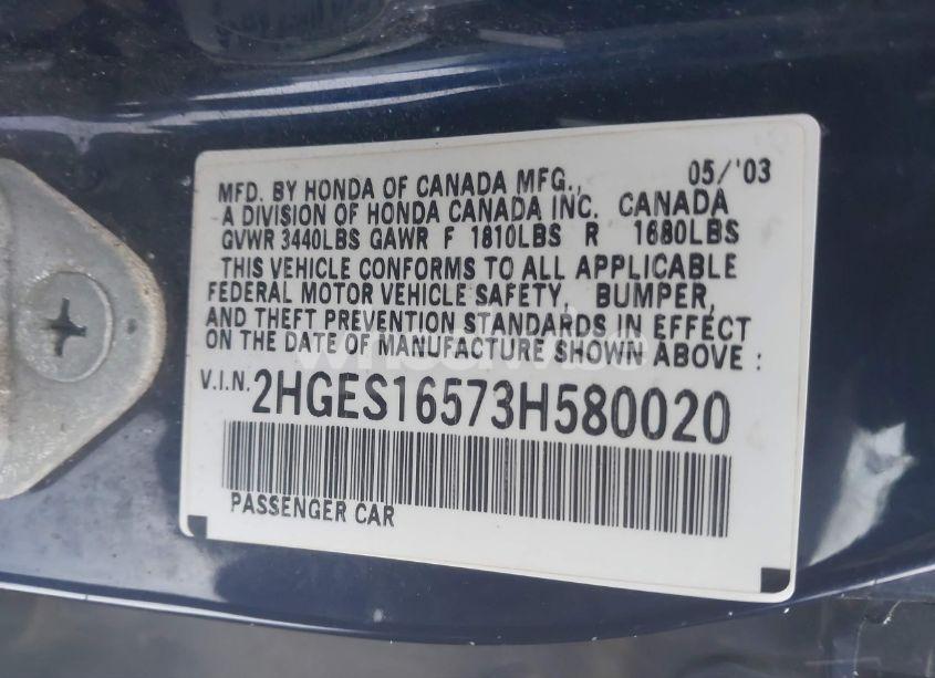 Photo 9 of 2003 Honda Civic LX (VIN 2HGES16573H580020)